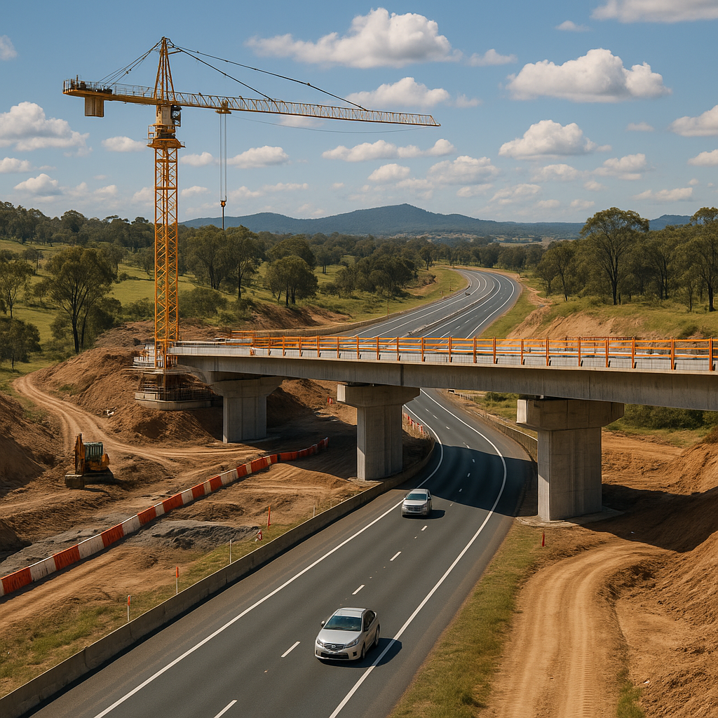 Create a realistic infrastructure project preferably a bridge andor road set somewhere in Australia Use landscape format and make it high quality content-1