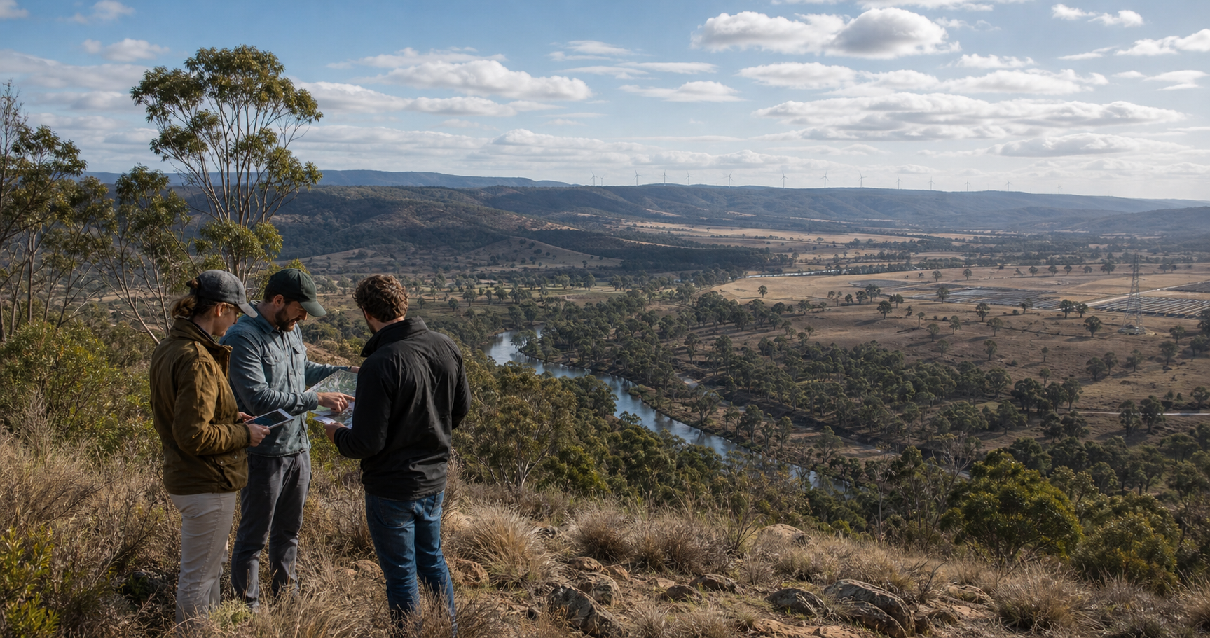 Environmental Specialists Evaluating Renewable Site in Rural Australia