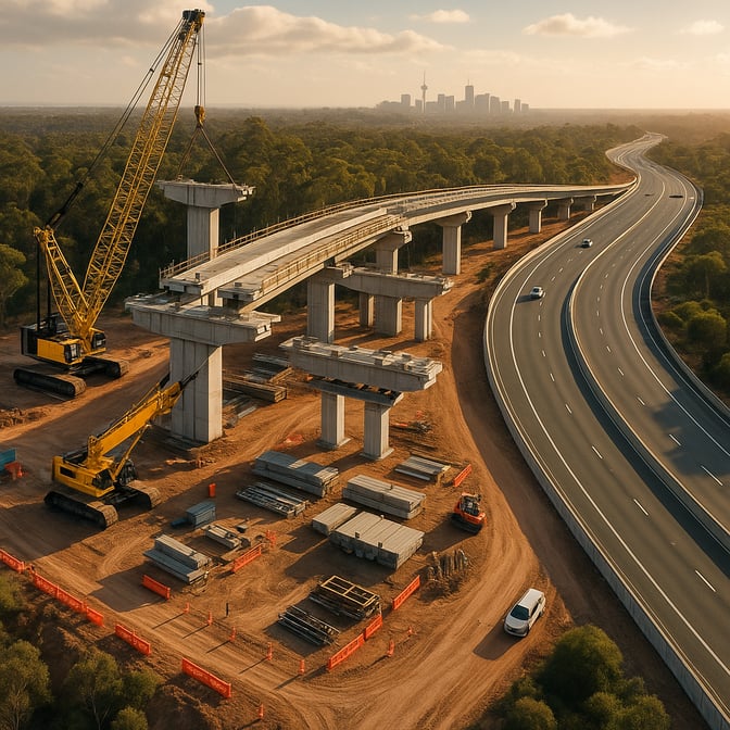 The image pictures an infrastructure project such as bridge or road preferably somewhere in Australia I want high quality attention grabbing content-1