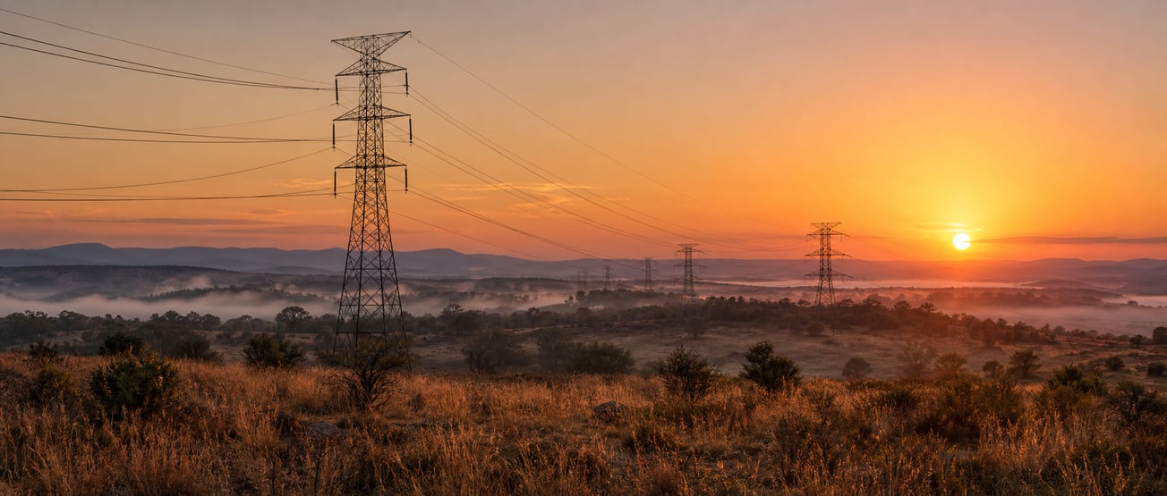 Transmission Lines at Sunrise in Regional Australia
